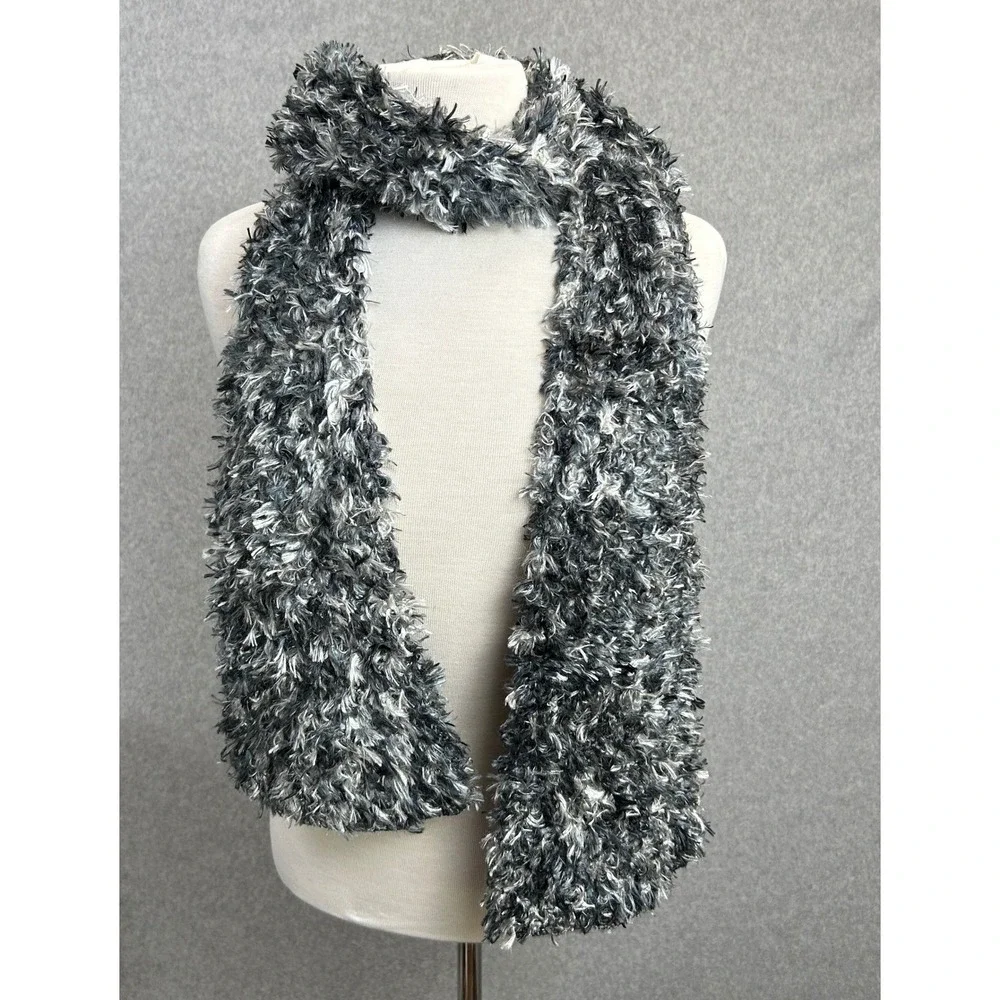 Cejon Scarf Gray Black White Shaggy Eyelash Knit Fuzzy Winter Accessory Womens